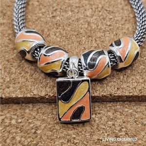 5 X BLACK YELLOW AND ORANGE DANGLE AND SPACER CHARMS SET FOR BRIGHTON